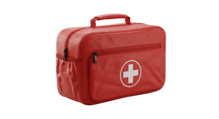 Red First Aid Kit Bag with White Cross Symbol for Emergency Medical Assistance