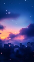 Cityscape at Sunset with Clouds and Stars
