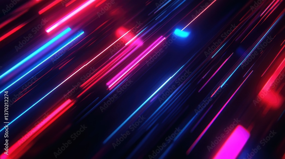 Poster abstract representation of dynamic movement with bright glowing lines in vibrant colors, creating a 