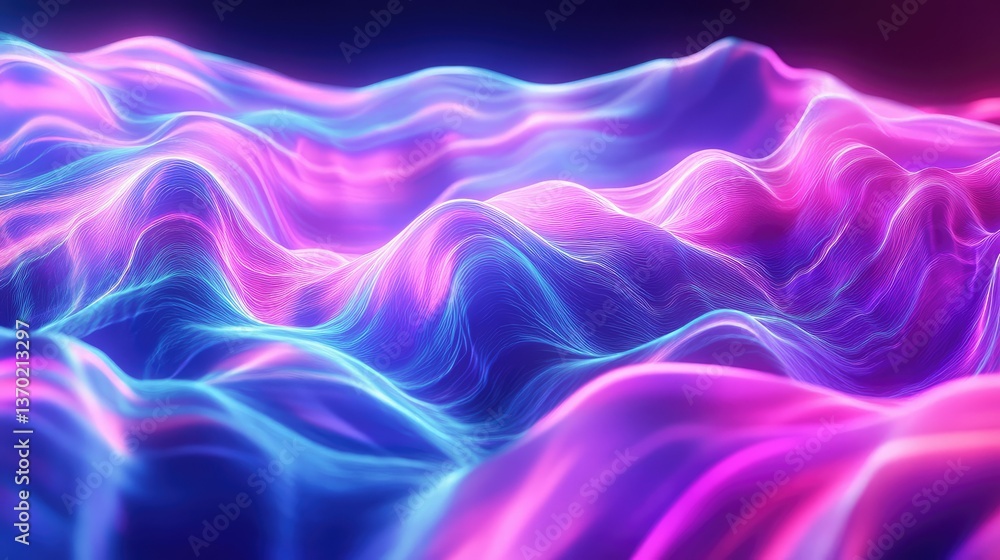 Poster vibrant abstract waves of light in smooth motion, showcasing dynamic flow patterns and colorful grad