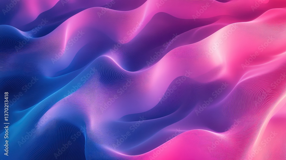 Poster vibrant abstract waves with gradient colors of blue, pink and purple, creating a dynamic flowing and