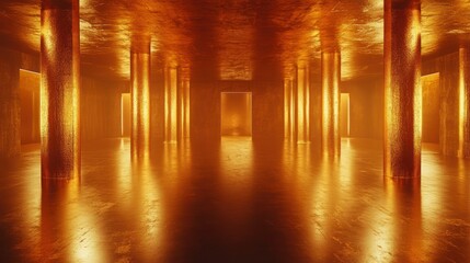Obraz premium Golden, glowing, columned hall