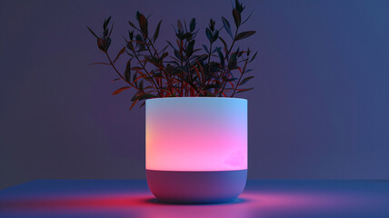 An LED-lit plant pot with changing colors, merging technology and nature seamlessly.