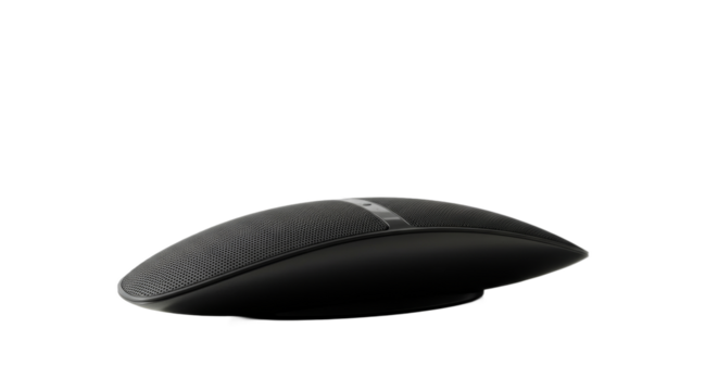 Sleek black wireless conference speaker with crisp, clear audio capturing capability