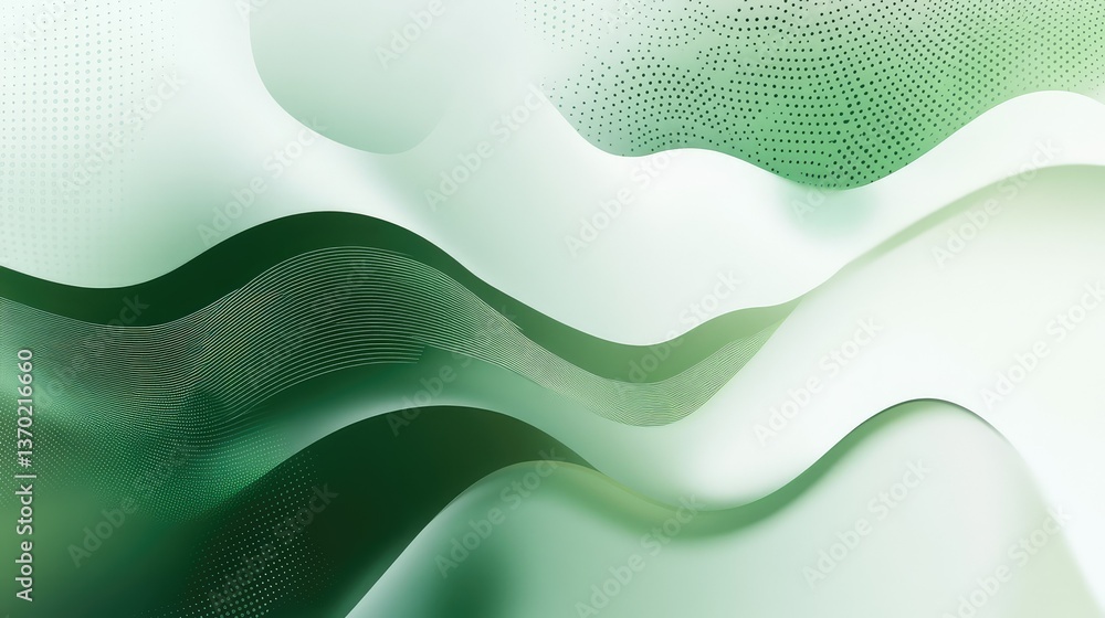 Poster abstract green wave design with smooth lines and gradient texture creating a serene visual for backg