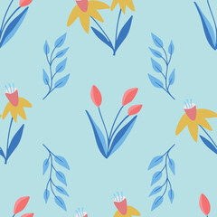 Trendy seamless floral ditsy pattern. Fabric design with simple flowers. Vector cute repeated pattern for baby fabric, wallpaper or wrap paper