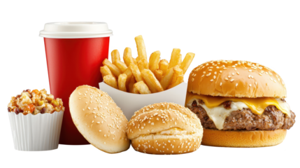 Delicious hamburger with golden fries, a classic fast food meal juicy