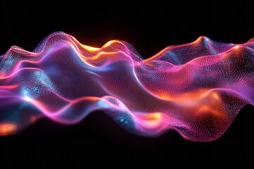 Abstract 3D Fluid Wave iridescent Holographic Neon Motion on Black Background