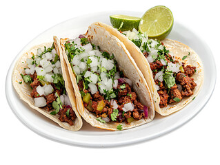 Photo of Manchester style tacos on a white plate against Transparent background PNG