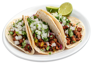 Photo of Manchester style tacos on a white plate against Transparent background PNG