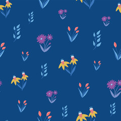 Trendy seamless floral ditsy pattern. Fabric design with simple flowers. Vector cute repeated pattern for baby fabric, wallpaper or wrap paper