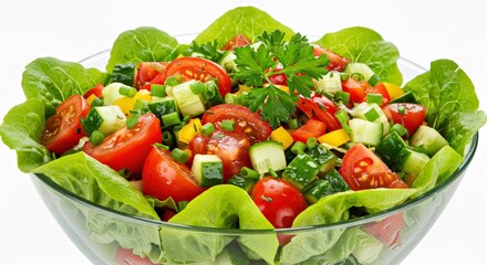 A salad bowl with fresh-cut herbs sprinkled for added detail-