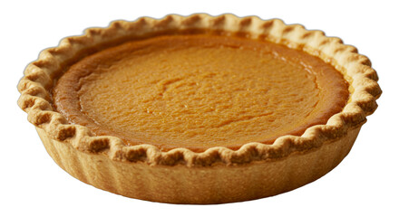 Delectable homemade pumpkin pie with flaky crust isolated on white background