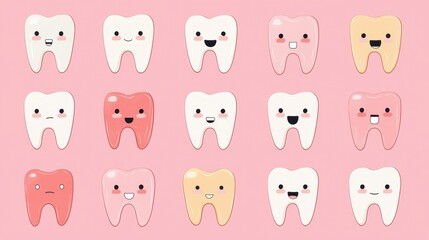 Cute Tooth Characters on Pink Background for Dental Health Themes