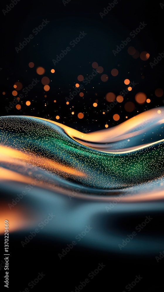Poster abstract swirls of light: dynamic liquid forms and glowing particles. modern design.