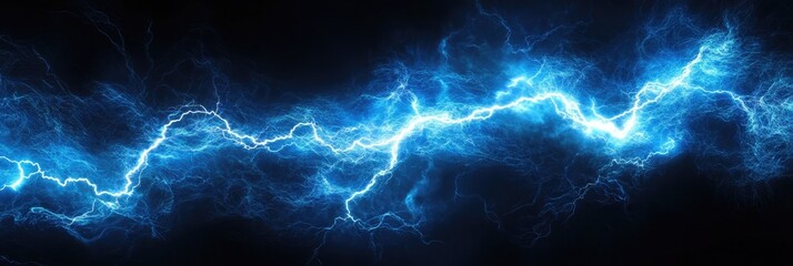 Energetic Blue Lightning Bolt with Sparkles on Dark Backdrop Creates a Dynamic Visual Texture Showcasing Raw Energy and Potential