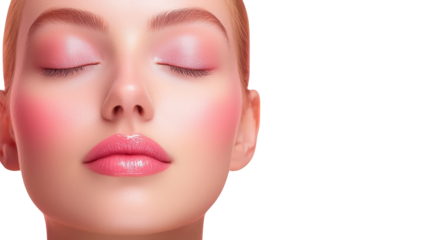 Striking pink eyes and lips, a closeup beauty portrait of woman closeup