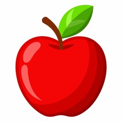 A single red apple with a brown stem and a green leaf on a white background illustration