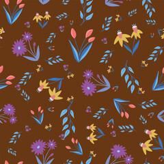 Trendy seamless floral ditsy pattern. Fabric design with simple flowers. Vector cute repeated pattern for baby fabric, wallpaper or wrap paper