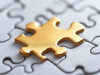 Golden Puzzle Piece on Light Background, Concept of Completion and Solution