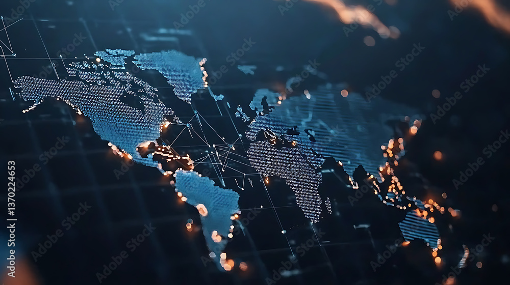 Poster global network visualization digital world map infographic representation data connectivity modern t