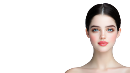 Striking closeup portrait, woman with intense blue eyes and bold red lipstick closeup