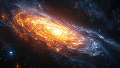 A brilliant spiral galaxy glows vibrantly in the dark expanse of space