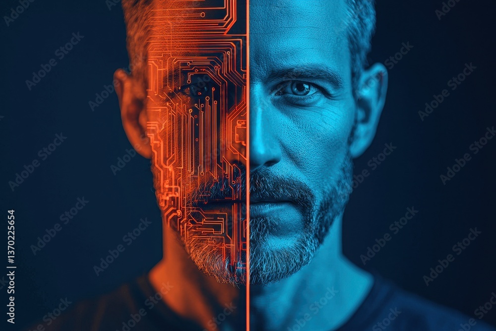 Poster human-machine interface concept with half face and circuit design