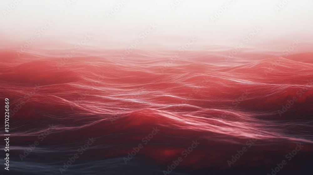 Poster tranquil scene of lush red waves on a calm surface with soft light reflections creating a serene and