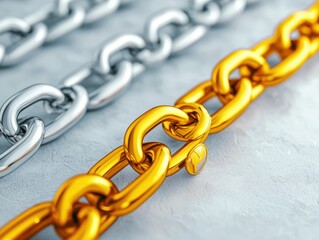 Fototapeta premium Colorful Metallic Chain Links with Silver and Gold Elements