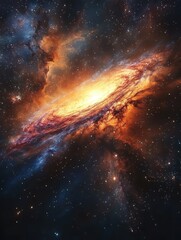 Obraz premium A stunning bright galaxy with swirling colors and surrounding stars