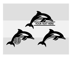 Naklejka premium Dolphin svg, Dolphin Silhouette, Fish Svg, Dolphin Svg Bundle, Dolphin Png, Animal Svg, Dolphin Monogram, Circle Monogram, Split Monogram