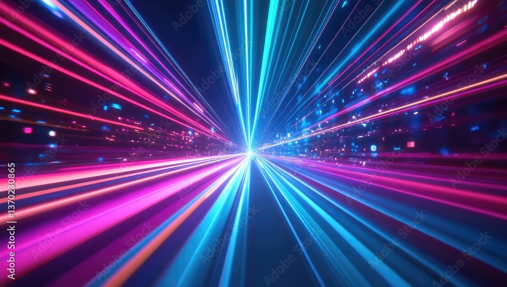 Poster energetic light streams abstract background with pink and blue hues creating a sense of speed and mo