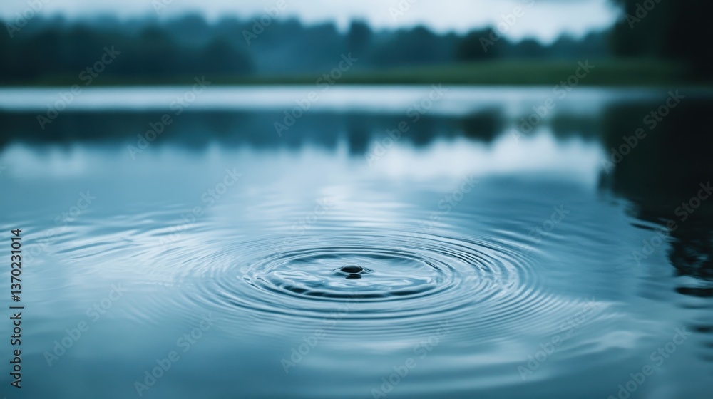 Poster ripple effect: a single drop creates concentric circles as it impacts serene water, mirroring the sk