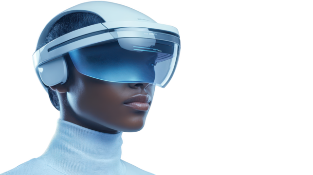 Woman immersed in virtual reality, exploring the metaverse with a vr headset