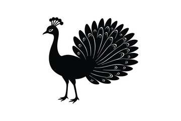 Silhouette of a peacock standing with its tail feathers slightly fanned vector illustration.eps