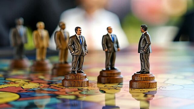 Business Strategy: Miniature Figures on a World Map