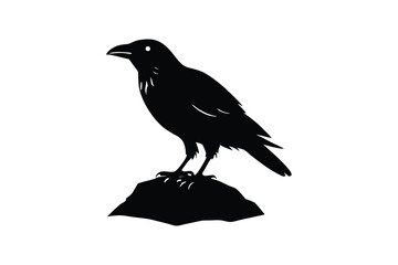 Silhouette of a raven standing on a rock vector illustration.eps