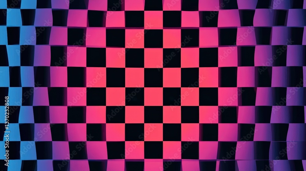 Poster a checkerboard geometric pattern with alternating bright and dark squares creating a striking contra