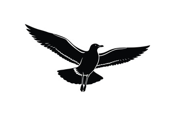 Silhouette of a seagull flying with wings spread wide vector illustration.eps