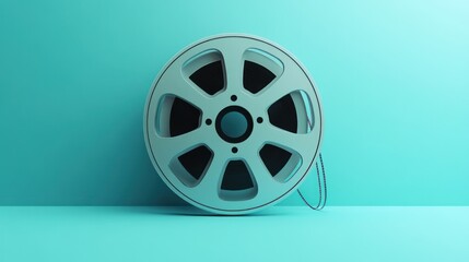 Obraz premium Minimalist film reel on light teal background. Possible stock use