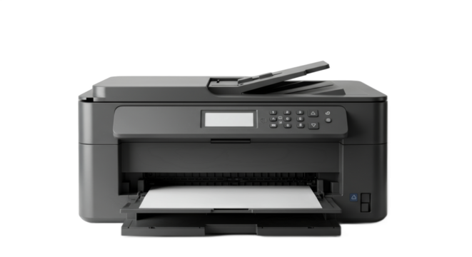 Modern inkjet printer against a plain white background under natural light
