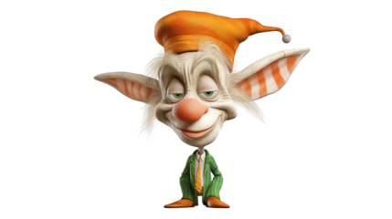 A playful cartoon character in hat and tie, whimsical illustration