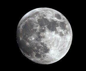 Obraz premium Full moon shining brightly in the night sky over a dark landscape, showcasing celestial details and craters during evening hours