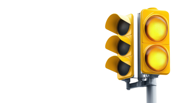 Isolated traffic light on black background, red, yellow, and green signals for stop, caution, go