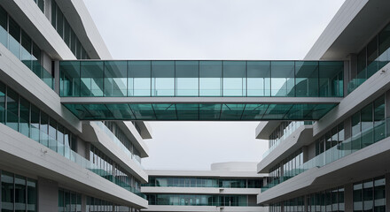 Fototapeta premium Architectural harmony transparent glass bridge linking modern office buildings