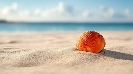 Obraz premium Seashell on Sandy Beach with Ocean View.