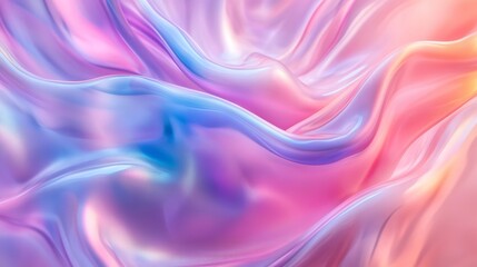 Obraz premium Luminous Fluid Abstract Design with Radiant Colors in a Smooth, Flowing Form on a Soft Gradient Canvas. Vivid Holographic Waves in Pastel Pink and Iridescent Hues.