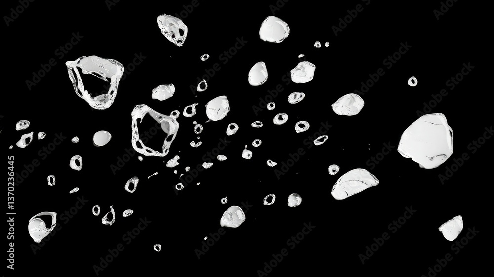 Poster abstract water droplets falling through the air with a dark background creating a stunning visual di