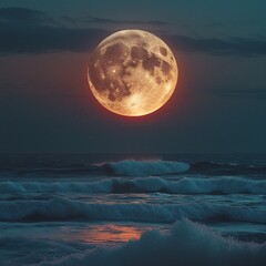 moon, sky, night, water, sea, clouds, ocean, full, cloud, blue, dark, space, nature, moonlight, light, planet, star, horizon, black, lunar, landscape, reflection, astronomy, evening, bright